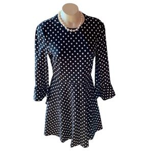 Kate Spade Black and White Polka Dot Dress Flare Sleeve Size Medium